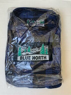 New Old Stock Blue North Men's Plaid Flannel Shirt Blue Black 3XL NIP